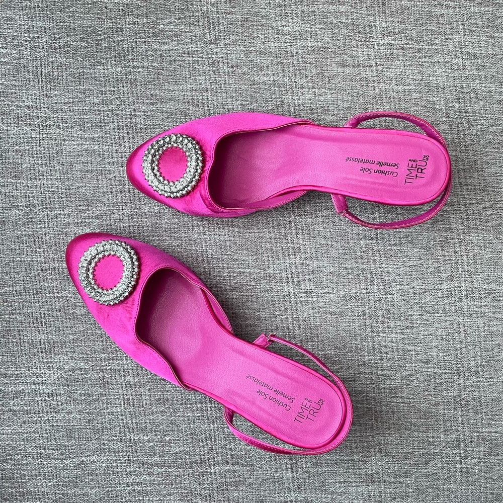 Pink Sandals Time and Tru Hot Pink Jeweled Slingback Flats